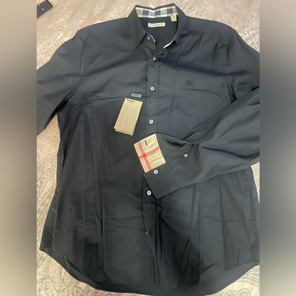 Burberry Men's Black Cotton Shirt Sz L - Picture 2 of 9